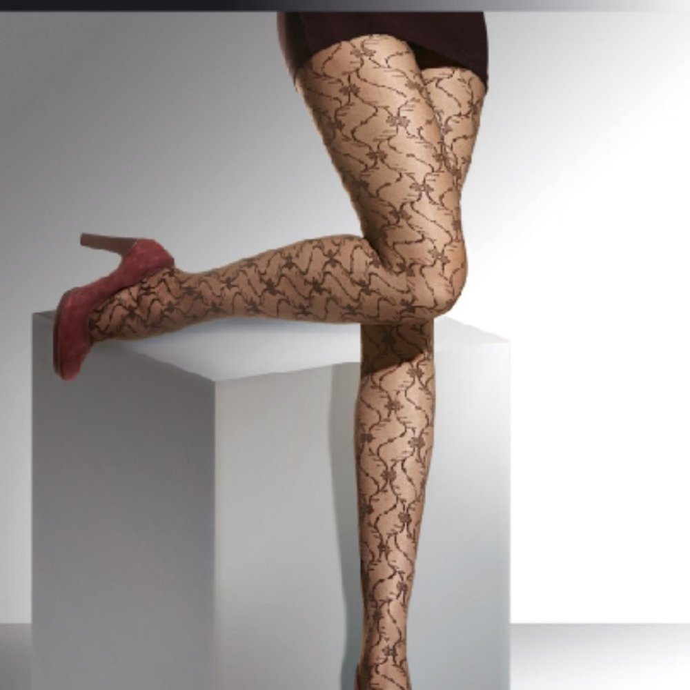 Adrian Gizella GRAY Floral Pattern Sheer Tights L